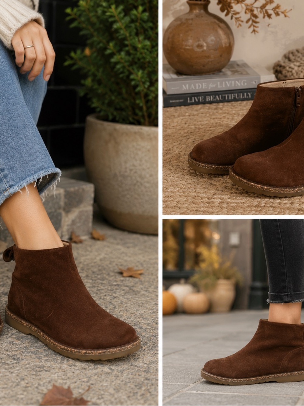 Birkenstock Melrose Brown Suede Leather Ankle Women Chukka Zip Boots 38 US 7/7.5